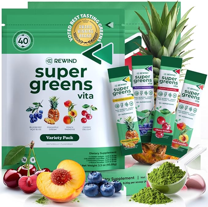 Best Tasting Vita Variety Sample Stick Pouch - Super Greens Powder Packets - Delicious Green Juice Drink Mix with Amazing Flavor - Over 40 Superfoods - Variety Pack-StrideForce Fitness
