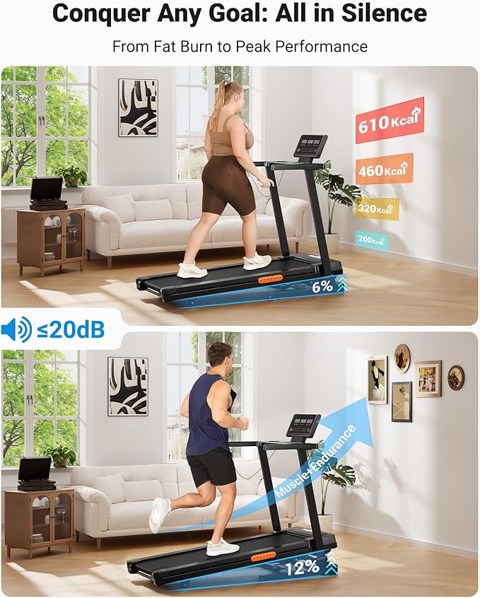 THERUN Treadmill with Incline, 3.0 HP Foldable Treadmills for Home, Brushless Motor Auto Incline Treadmill, 12 Level Adjustable, 300 LBS Capacity, Quiet Running-StrideForce Fitness