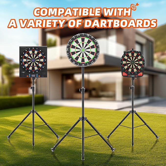 Dartboard Stand, Portable Professional Dart Holder Stand Adjustable Height from 57.1 to 77.6 -inch for Outdoor, Travel, Home, or Bars Games-StrideForce Fitness