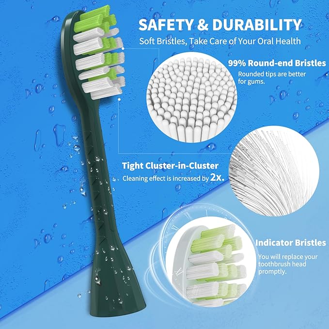 Toothbrush Replacement Heads Compatible with Philips One Series Sonicare Rechargeable Toothbrush BH1022/08, 10 Pack Replacement Heads, Soft Bristles, Sage Green
