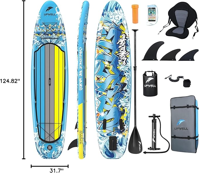 UPWELL 10'6"/11'/11'6" Inflatable Paddle Board, Stand Up Paddlboard for Youth & Adults, Stable Design, Premium SUP Accessories, Backpack, Leash, Hand Pump, Fins-StrideForce Fitness