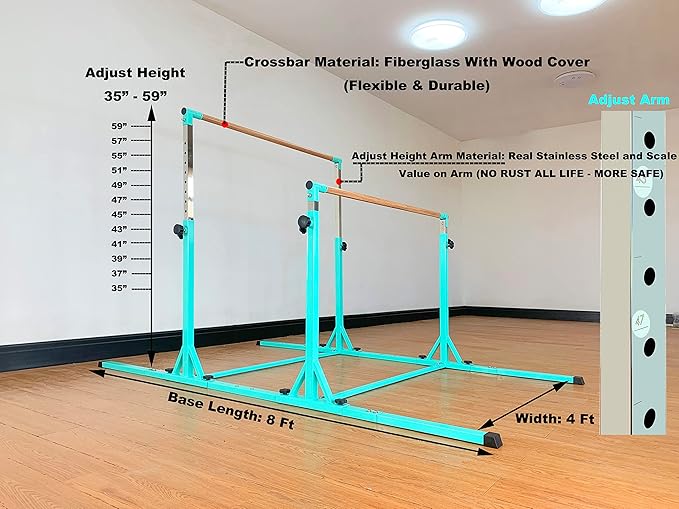 Gymnastics Double Horizontal Bars 3Play Parallel Bars Uneven Bars Gymnastics Training Kip Bar with 304 Stainless Steel Regulating Arms & Fiberglass Rail for Indoor Outdoor Home Club Use-StrideForce Fitness