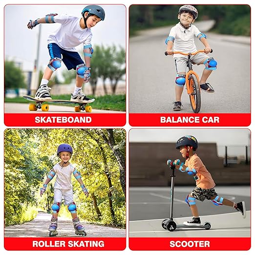 Youth/Kids Knee Pads Elbow Pads Wrist Guards Protective Gear Set for 3-15 Years Child Roller Skates, Skateboard, Cycling, Inline Skating, BMX Bike, Balance Bike Scooter Riding and Other Outdoor Sports-StrideForce Fitness