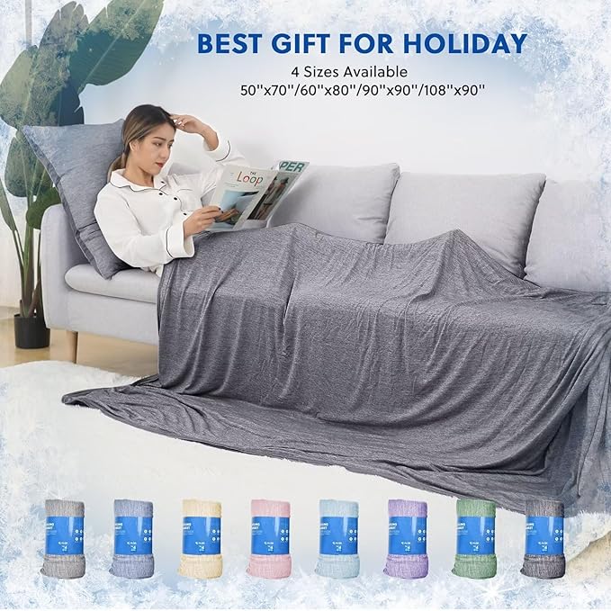 HOMFINE Cooling Blankets for Hot Sleepers - Summer Blanket Thin Lightweight Breathable Soft Double Side Enhanced Cooling for Bed Couch Sofa, Keep Cool for Night Sweats (Black, 90 x 90 inches)-StrideForce Fitness