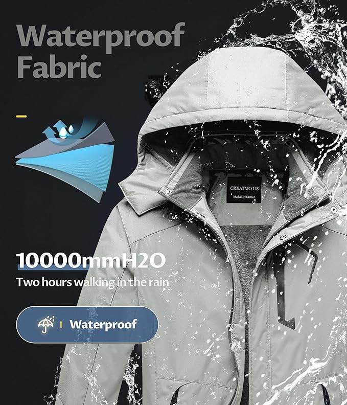 CREATMO US Men's Mountain Waterproof Ski Jacket - Windproof Snowboarding Warm Winter Coat Raincoat-StrideForce Fitness