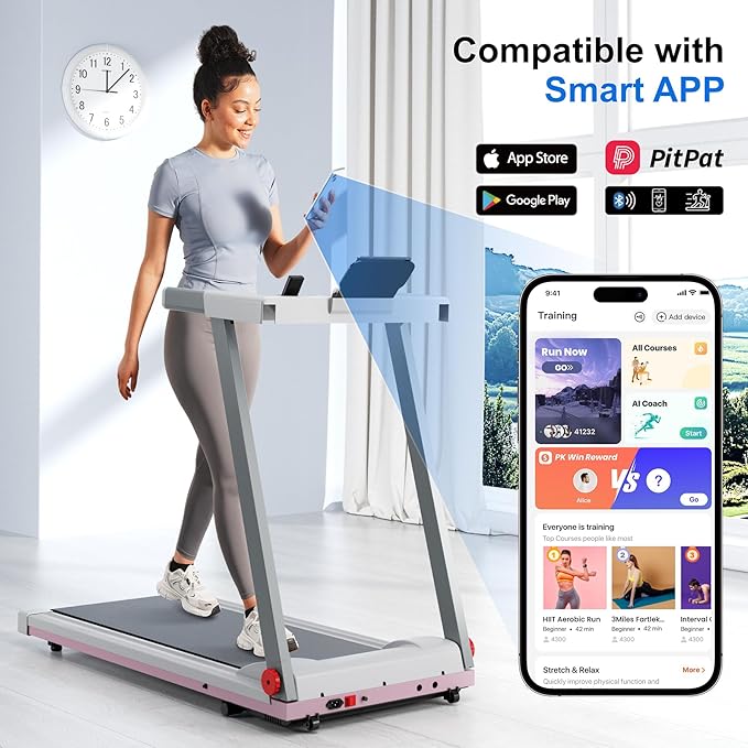 Treadmill with 5% Incline, 300lbs Capacity Folding 15 HP Small Treadmills for Home Portable Running Treadmill with Handles Quiet Brushless Dual Cushion System, Electric Compact Treadmil-StrideForce Fitness