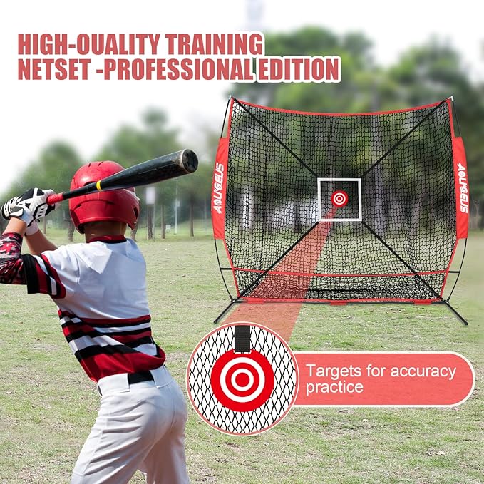 6'X6' Baseball Softball Practice Net,Pitching Net,Batting Net,with Bonus Strike Zone,Target and Bow Frame,for Hitting,Pitching,Catching-StrideForce Fitness