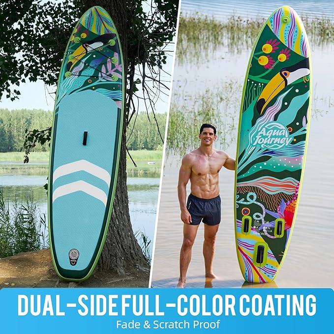 10'6"Inflatable Stand Up Paddle Board Ultra Portable-Lightweight & Stable|All-in-One Kit w/Aluminum Paddle, Dual-Action Pump & Backpack|Lakes & Oceans Ready for Family Recreation by Aquajourney-StrideForce Fitness