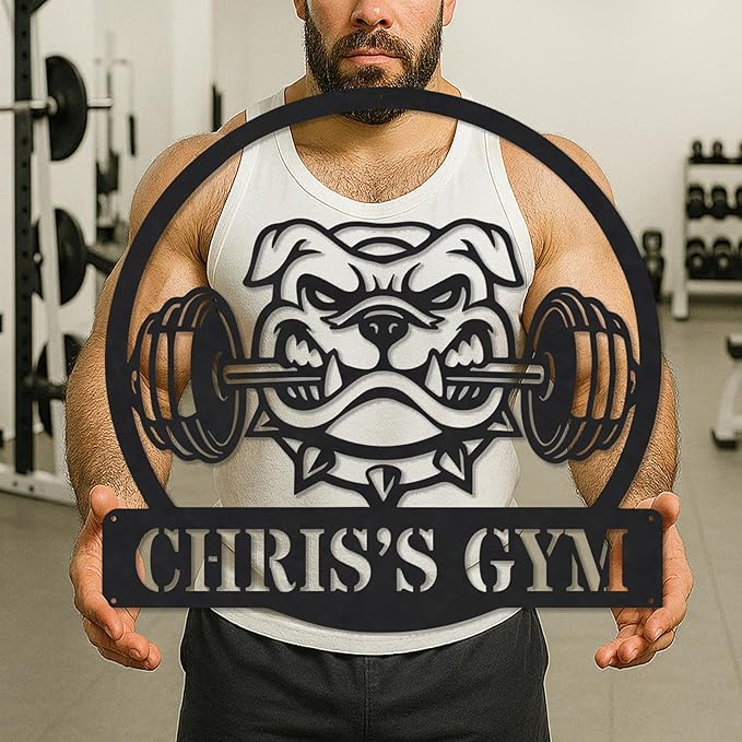 Custom Metal Gym Sign for Workout Room, Motivational Home Fitness Powerlifting Garage Center Decor, Personalized Wall Art Gift for Women, Men, Dad, Papa, Grandpa, Mother, Sister, Girls, Modern Design-StrideForce Fitness