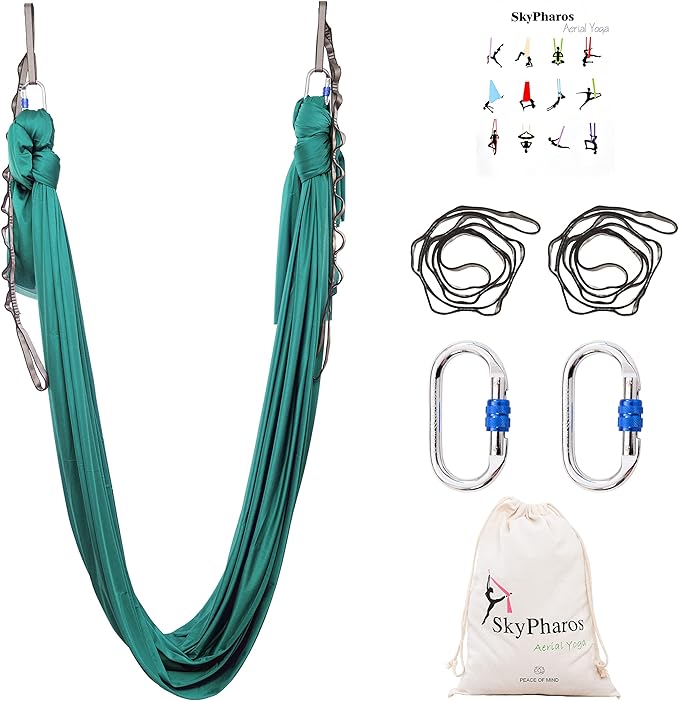 5.5 Yards Aerial Silks Yoga Swing Set - Aerial Yoga Hammock Kit Anti-Gravity Flying for Fitness, Low/Non Stretch Nylon Tricot Fabric Hardware Included for Dance-StrideForce Fitness