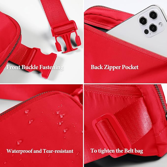 ODODOS Unisex Mini Belt Bag with Adjustable Strap Small Fanny Pack for Workout Running Traveling Hiking, Red-StrideForce Fitness