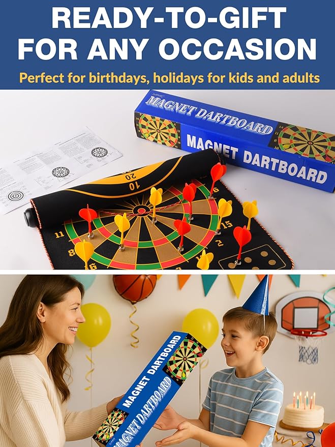 BATURU Magnetic Dart Board for Kids, Teens, and Adults — Double-Sided Dart Board Game with Strong Magnetic Darts, Roll-Up Portable Design, Gifts for Teen Boys, Family Parties, Camping, and Birthdays-StrideForce Fitness