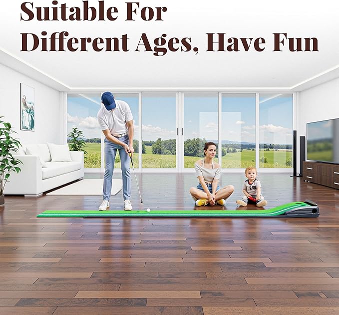 Golf Putting Green Indoor Putting Mat Golf Practice Green for Indoor Training Matt Set with Auto Ball Return, Men's Gifts Accessories for Golfers, Home Office Backyard Use, with 3 Balls-StrideForce Fitness