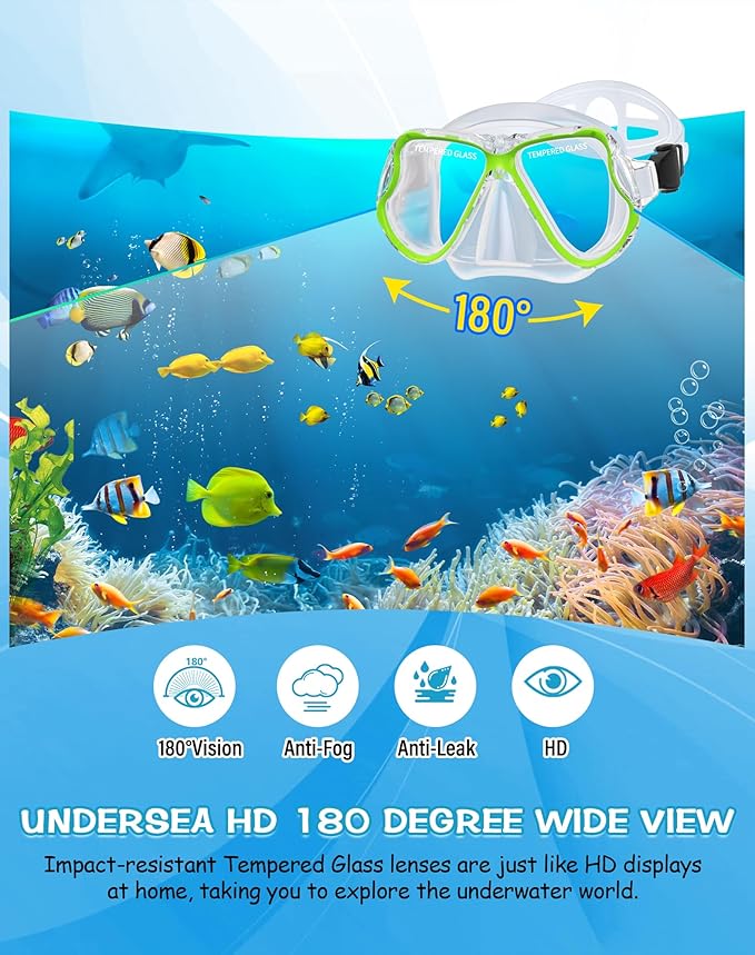 Greatever Dry Snorkel Set,Panoramic Wide View,Anti-Fog Scuba Diving Mask,Professional Snorkeling Gear-StrideForce Fitness