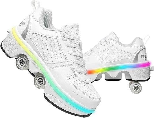 Double-Row Deform Wheel Automatic Walking Shoes Invisible Deformation Roller Skate 2 in 1 Removable Pulley Skates Skating Parkour-StrideForce Fitness