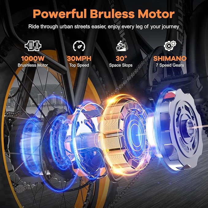 Foldable Electric Bike for Adults, Peak 1000W Brushless Motor 30MPH 70Miles City Commuter Ebike, 48V 20AH Lithium Battery, 20" Fat Tire 7-Speed E-Bicycle with Front Suspension Colourful LCD Display-StrideForce Fitness