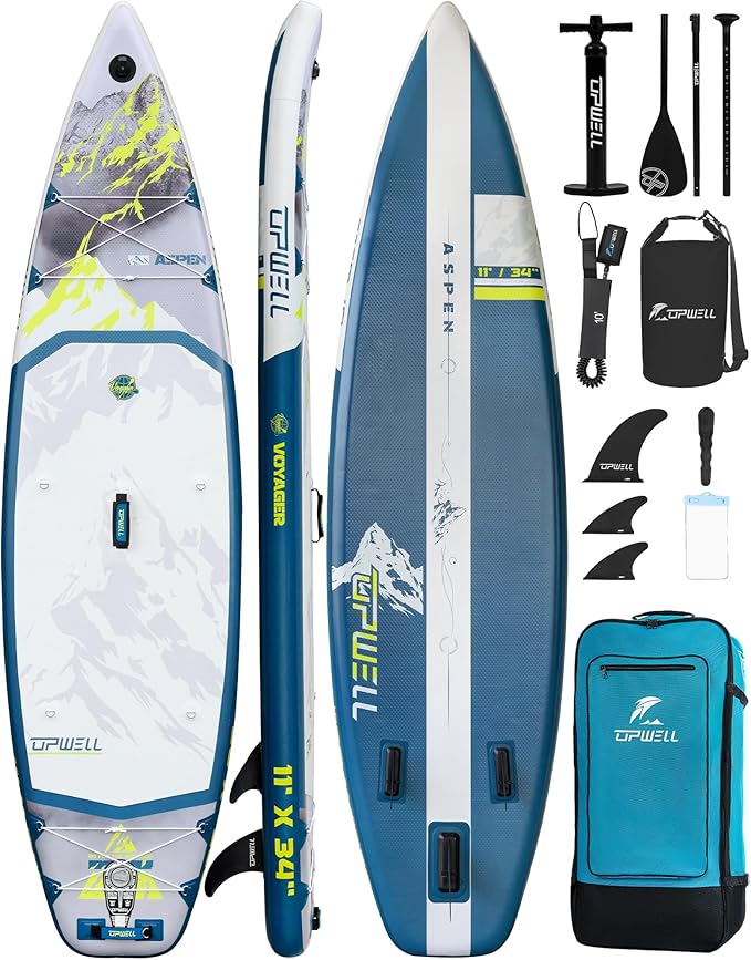 UPWELL 11’6”/11'2”/11'/10'8”/10'6”/10'2” Inflatable Stand Up Paddle Board with sup Accessories Including Backpack, Repairing Kits, Non-Slip Deck, Leash, 3 Fins, Paddle and Hand Pump-StrideForce Fitness
