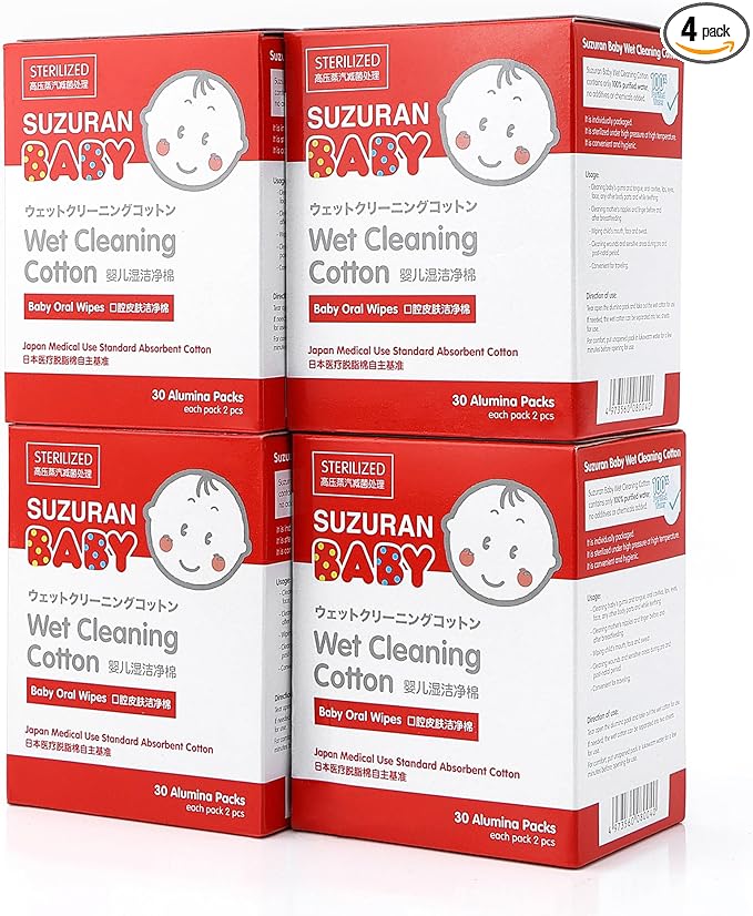 Baby Mouth Wipes Cotton Pure Water, Baby Finger Toothbrush Newborn Unscented Sensitive, Lint Free, Baby Oral Care For Baby Gums, Teeth and Tongue Cleaning, Individually Wrapped 120 Packs