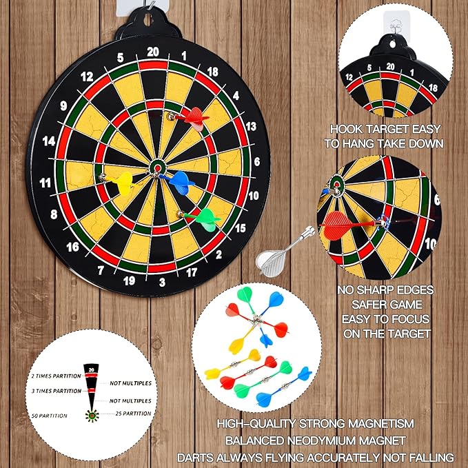 Magnetic Dart Board - 12Magnetic Darts+12Sticky Balls Or 2 Toy Gun+40 Foam Dart,Fun for Family Game and Party with Friends, Christmas Birthday Gifts Toys for 3-12 Year Old Boys-StrideForce Fitness