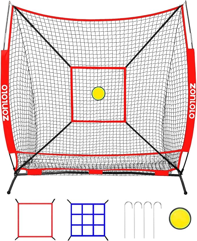6 x 6 FT Baseball Net with 3 Diffferent Targets, Portable Practice Net for Batting，Hitting，Pitching and Throwing,Compact Package with Small Carrying Bag，Great for Kids-StrideForce Fitness