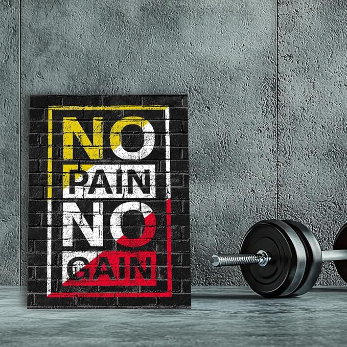 Gym Quotes Wall Art,Inspirational Workout Wall Decor,No Pain No Gain Canvas Wall Art for Home Gym Exercise Fitness Room-StrideForce Fitness