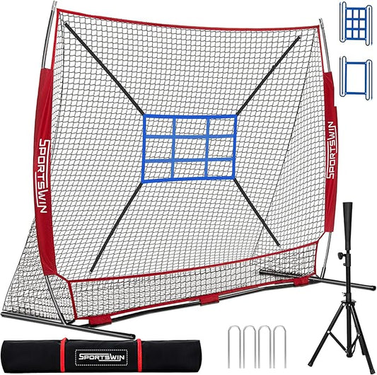 7x7 FT Baseball Net for Batting Pitching Hitting, with Strike Zone, Softball Net for Batting and Pitching, Baseball Practice Training Equipment for Kids Adult Youth-StrideForce Fitness