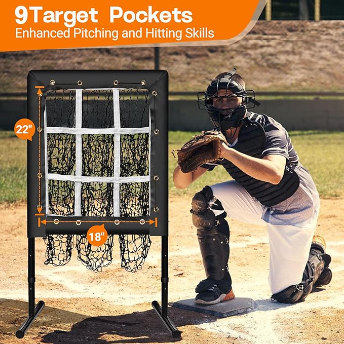 Pitching Net, 9 Hole Baseball Pitching Net with Strike Zone, Adjustable Softball Net for Batting Pitching Hitting, Portable Pitcher Trainer Baseball Hitting Target-StrideForce Fitness