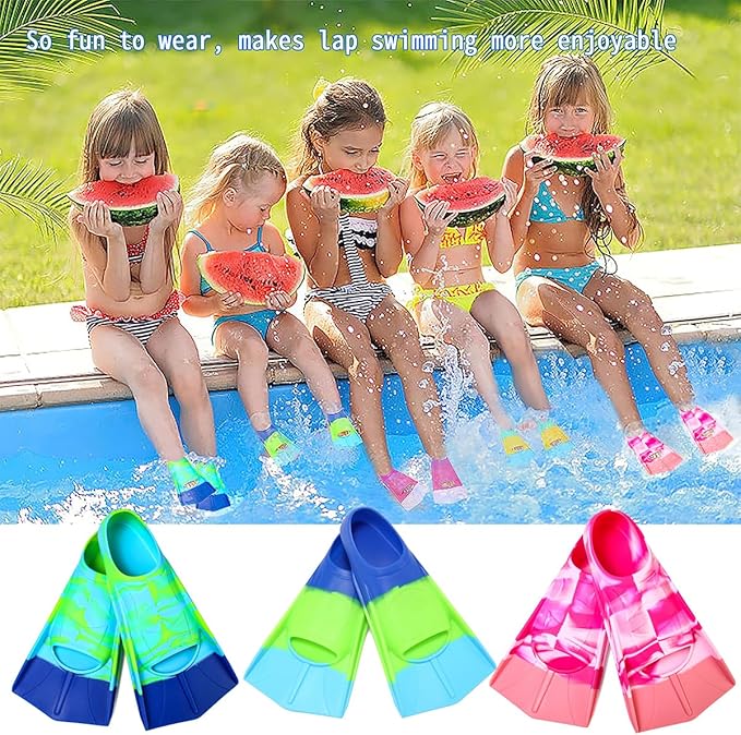Kids Swim Fins,Short Comfortable Flippers for Lap Swimming and Training for Child,Girls,Boys,Beginners-StrideForce Fitness