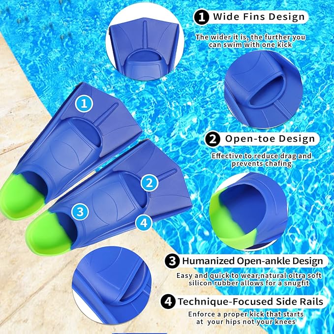 Kids Swim Fins,Short Comfortable Flippers for Lap Swimming and Training for Child,Girls,Boys,Beginners-StrideForce Fitness