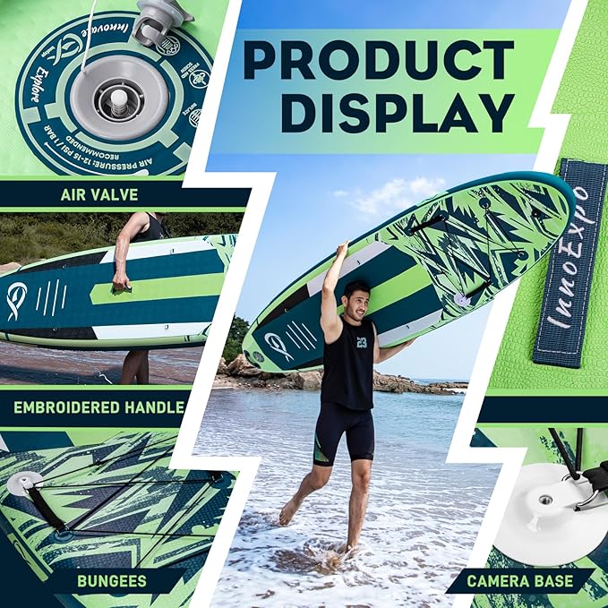 InnoExpo 11' Inflatable Stand Up Paddle Boards with Premium Accessories, Wide Stable SUP Paddle Board Design, Non-Slip Comfort Deck for Youth & Adults-StrideForce Fitness