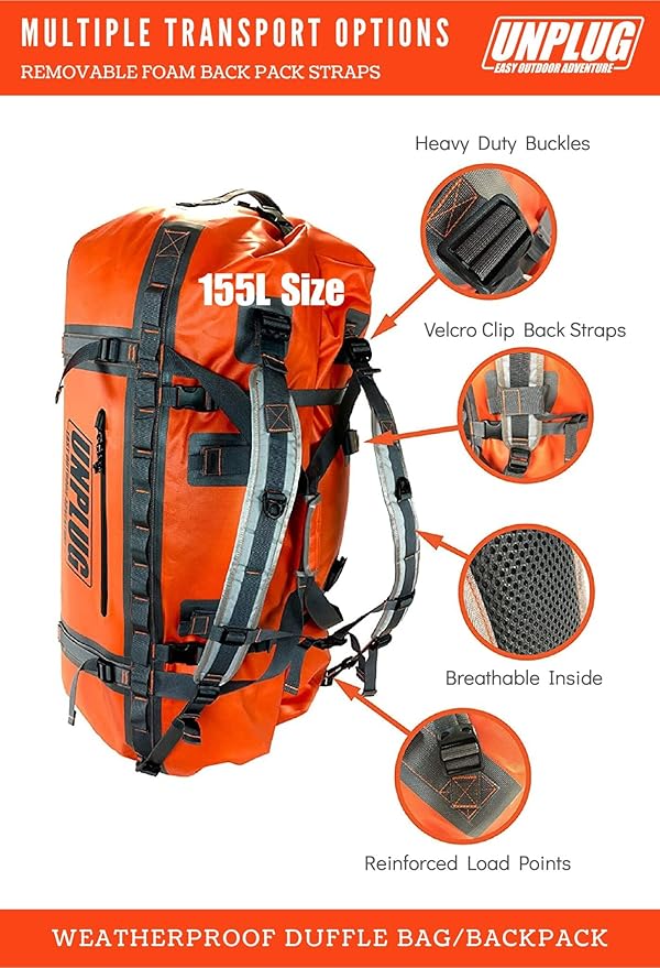 UNPLUG Ultimate Adventure Bag | 1680D Heavy Duty Waterproof Bag | Large Travel Duffle Bag which can be Used for Camping, Motorcycling, Boating, or Hunting-StrideForce Fitness