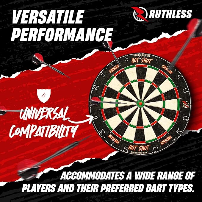 Ruthless Hot Shot Dart Board | Endurance Round Wire Sisal Dartboard Set Including 2 sets of Steel Tip Darts-StrideForce Fitness