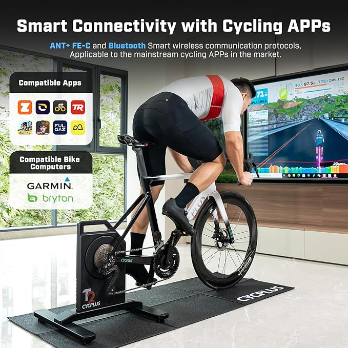 CYCPLUS T2H Smart Bike Trainer - 2200W Brushless Motor, 20% Gradient Simulator, BLE/ANT+ Dual Mode, Virtual Shifting Ready, Triple Silent Design with Dual Cooling Fans-StrideForce Fitness