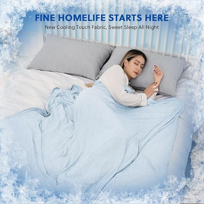 HOMFINE Cooling Blankets for Hot Sleepers - Summer Blanket Thin Lightweight Breathable Soft Double Side Enhanced Cooling for Bed Couch Sofa, Keep Cool for Night Sweats (Light Blue, 90 x 90 inches)-StrideForce Fitness