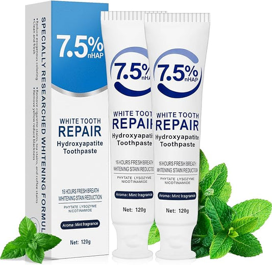 Nano Hydroxyapatite Toothpaste 7.5% (Fluoride-Free), Remineralizing & Enamel Protection, Dentist Recommended for Sensitive Teeth & Kids, Refreshing Mint Whitening Toothpaste (2Pack, Mint)