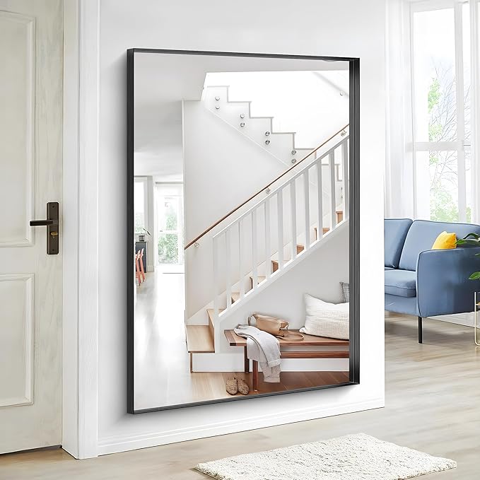 Black Bathroom Mirror, 60x40 Inch Rectangular Framed Mirror, Large Wall Mounted Bathroom Vanity Mirror Over Sink for Bedroom,Restroom, Living Room, Hangs Vertically or Horizontally-StrideForce Fitness