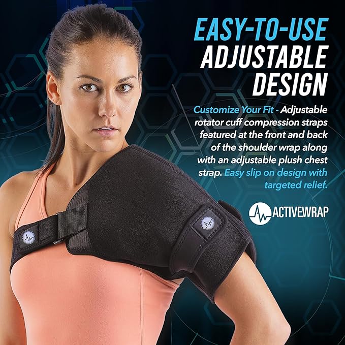 ActiveWrap Shoulder Ice Pack Wrap, with 2 Reusable Gel Packs for Shoulder Pain Relief, Rotator Cuff Cold Therapy, Adjustable Compression Straps, Post-Surgery Must-Have, Large/X-Large-StrideForce Fitness