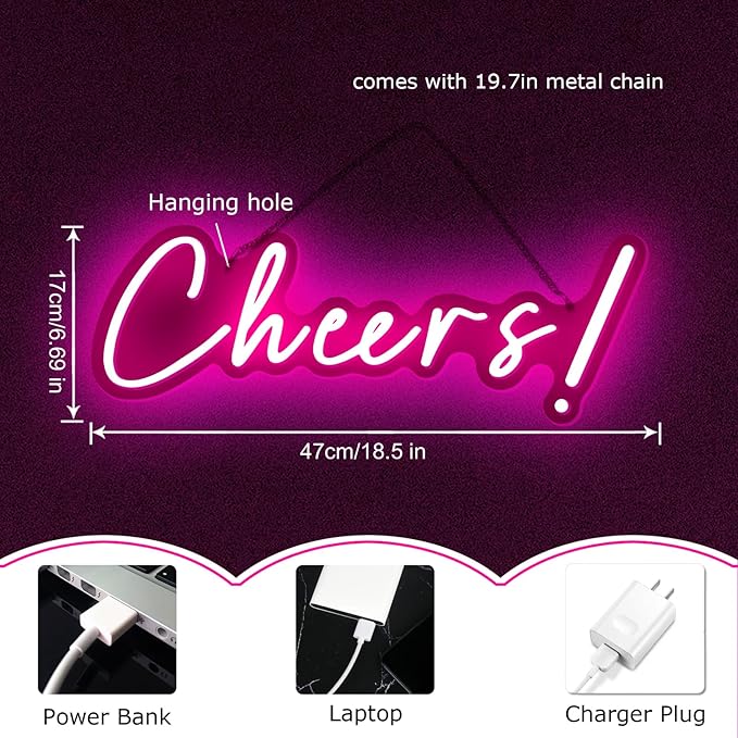 Pink Cheers Led Neon Sign USB Power Switch with Dimmable Led Cheers Sign for Wall Decor Cheer Light Up Sign Neon for Birthday Wedding Party Bar and Night Club 18.5 * 6.69in-StrideForce Fitness
