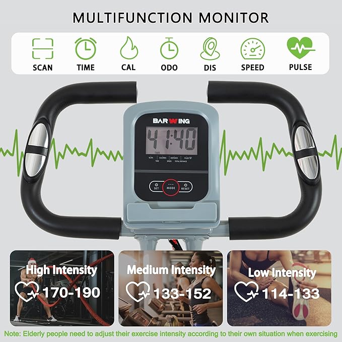 BARWING Stationary Exercise Bike for Home Workout, 5 IN 1 Foldable Indoor Cycling Bike for Seniors, 350LB Capacity, 16-Level Magnetic Resistance, Seat Backrest Adjustments-StrideForce Fitness