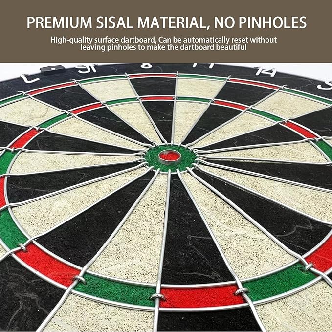 Bristle Dart Board Set, Professional Dart Board 18" with 6pcs 18g Darts Outdoor Dartboard Set, Compressed Sisal Metal Wire Board with Rotating Number Ring-StrideForce Fitness
