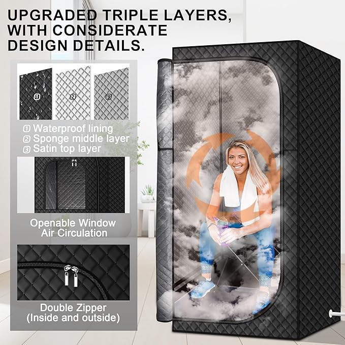 MIXC Portable Steam Sauna Box, Portable Sauna for Home, Person Sauna Tent Sauna Box at Home Spa with 2.6L & 1500W±10%, Remote Control, Folding Chair, Home Sauna for Gym,Pilates,Garage,Hot Tub-StrideForce Fitness