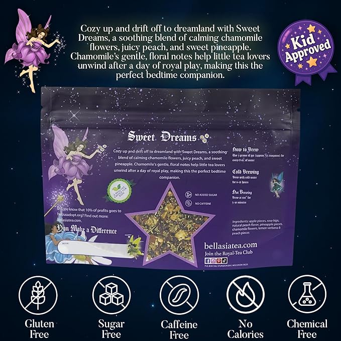 Bellasia Tea Sweet Dreams for Kids Using Real Fruit Pieces - Caffeine Free Herbal Tea Blend with Real Ingredients & Balanced Flavor- Add Loose Leaf Tea to Your Child’s Routine for A Fun & Tasty Drink. 20-25 Cups-StrideForce Fitness