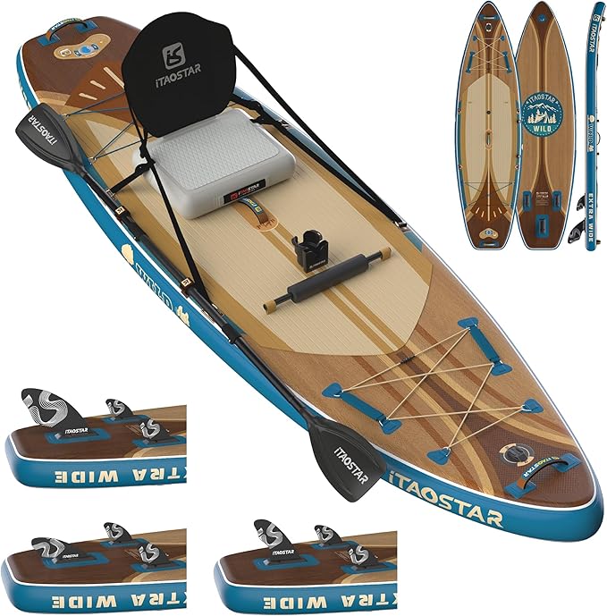 Wild 11'×36"/11'6"×34"/12'6"×33" Inflatable Paddle Board with Seat, One-Stop Premium SUP Board Gears, Tailored 5 Fins, Stable Inflatable Stand Up Paddle Boards for Youth/Adults of All Levels-StrideForce Fitness