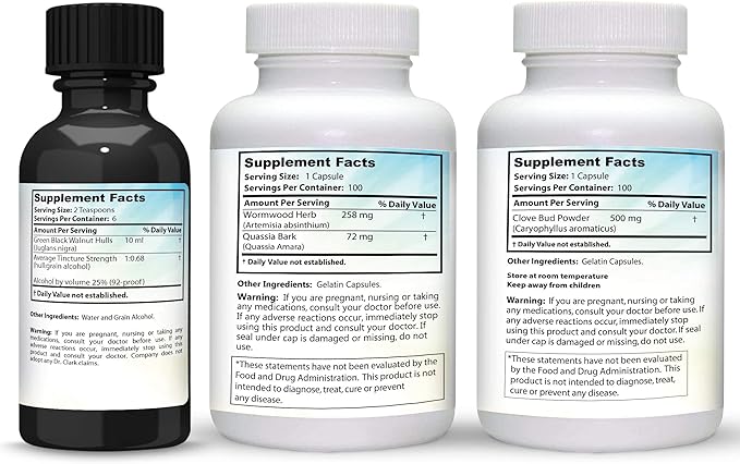 Dr Clark Store Intestine Support & Cleanse Kit - with Original Green Tincture from Black Walnut Hulls, Wormwood, and Cloves-Helps Maintain Optimum Intestinal Function-StrideForce Fitness