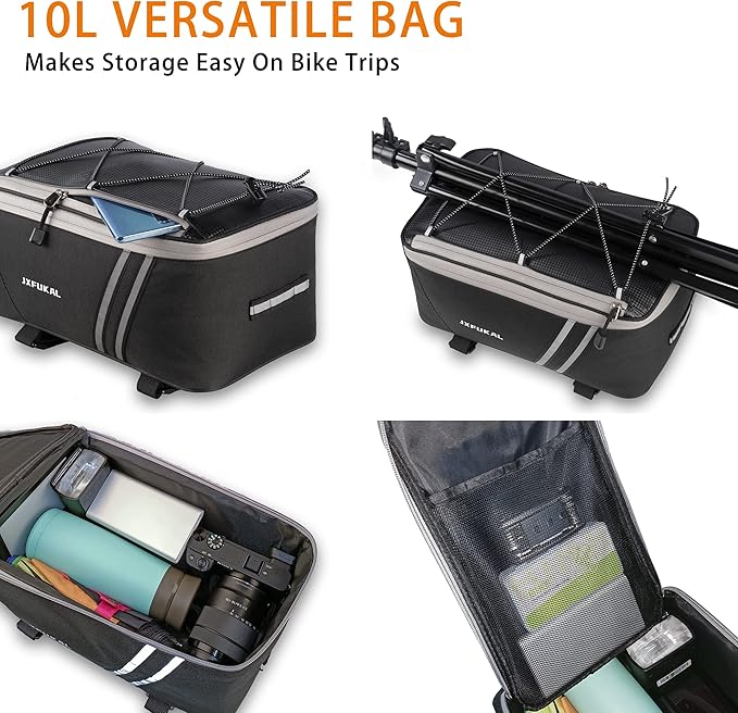 JXFUKAL Rear Bike Rack Bag with Rain Cover, 7L/9L/10L/12L Waterproof Bicycle Ebike Saddle Bag Cycling Pannier Trunk Carrier with Reflector & Adjustable Cord for Commuter Travel Outdoor-StrideForce Fitness