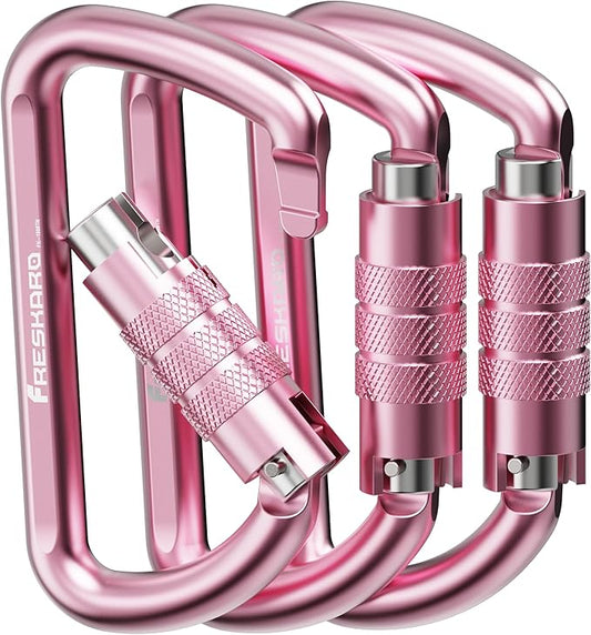 FresKaro 3inch 12kN-2698lbs Auto Locking Carabiner Clips, Solid D Shape, Heavy Duty 7075 Aluminum, Lightweight 1.09oz, Rust Proof, for Hammock, Hiking, Dog Leash, Keychain etc., Multi-Colors-StrideForce Fitness