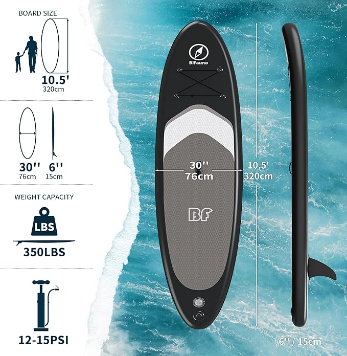Inflatable Stand Up Paddle Board with SUP Accessories & Backpack. Paddle Boards for Adults. Non-Slip Deck, Wide Stance, Bottom Fin, Double Action Pump.-StrideForce Fitness