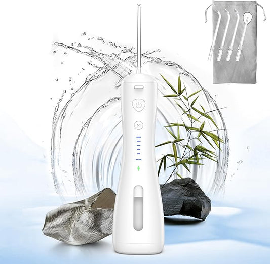 Water Flosser [Dental Cordless Portable] 6 Modes & IPX7 Waterproof Rechargeable Oral Irrigator Water Teeth Cleaner Floss Pick, Home Use WaterFlossers for Braces Bridges/Gum Care (White)