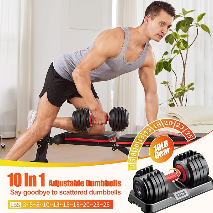 Adjustable Dumbbell Set 25/55/90LBS,10 in 1 Free Weights Dumbbell with Anti-Slip Texture Handle,1 Sec Speed Adjustment Men/Women Gym and Home Strength Training Equipment.-StrideForce Fitness