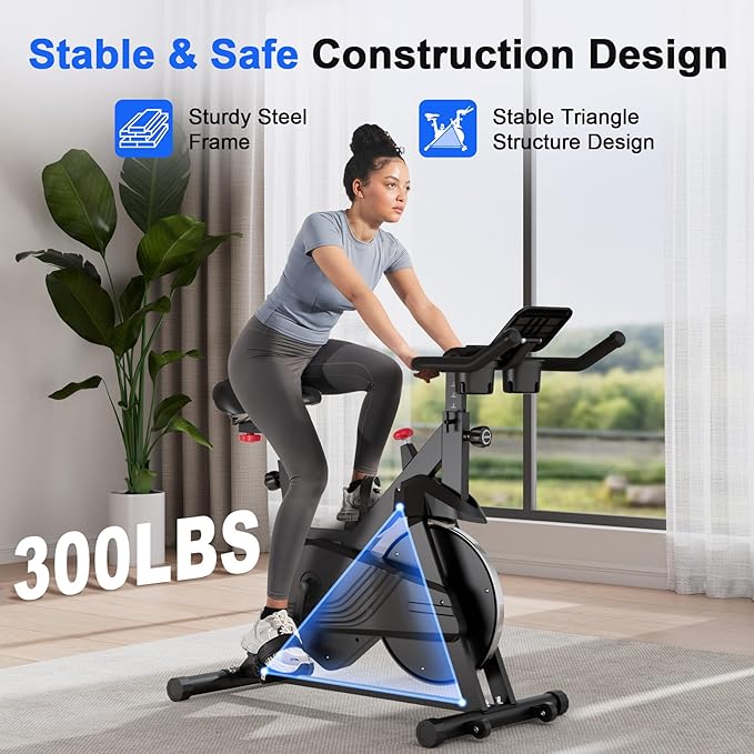 Superun Exercise Bike, Stationary Bikes for Home Gym with 32-Level Magnetic Resistance, 300LBS Capacity Indoor Cycling Bike with Comfortable Seat, LED Display-StrideForce Fitness